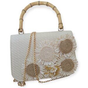 Haute Hippie Creamy White Rafia Straw Flowers Crossbody Bag NWOT